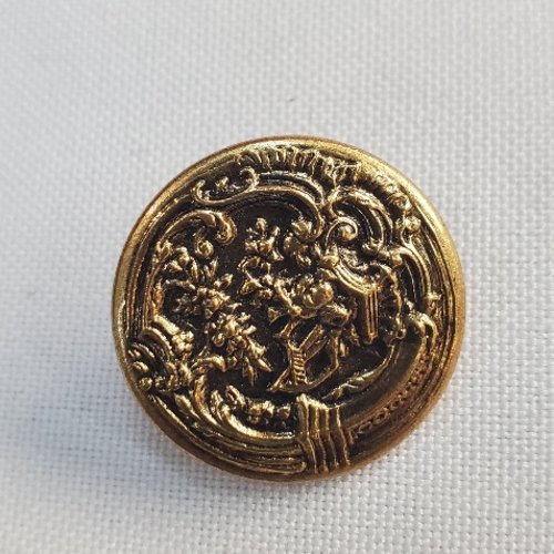 Bouton métal léger scène champêtre & jardin - doré vieilli - 23 mm