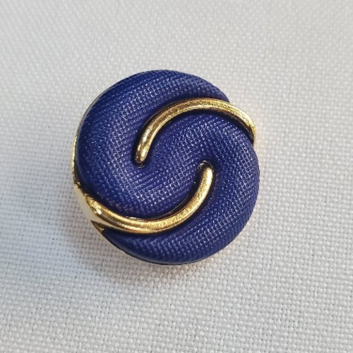 Bouton acrylique & métal léger arabesque - bleu roi et doré - 23 mm