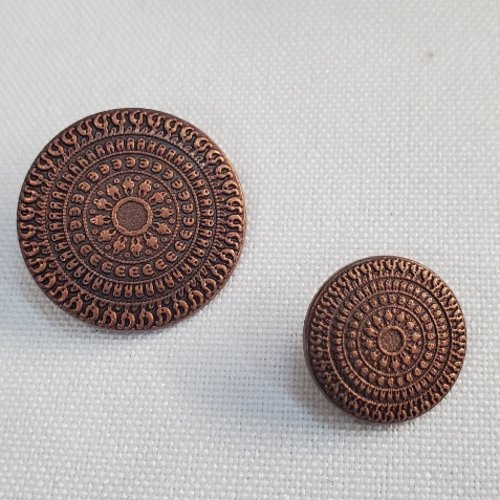 Bouton métal léger rosace mandale - cuivré antique - 15 mm / 22 mm