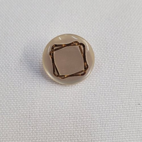 Bouton bijou "graphique" - nacré & carré entrelacé or - 15 mm