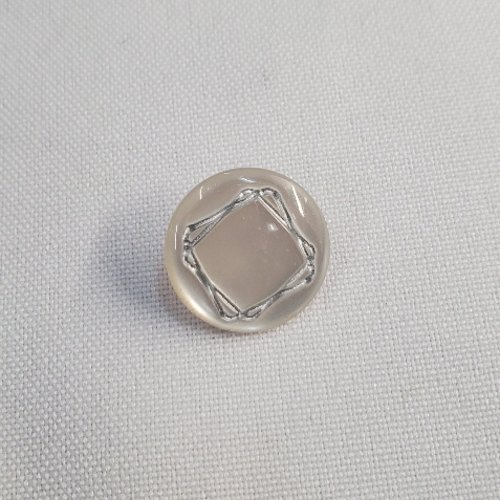 Bouton bijou "graphique" - nacré & carré argent - 14 mm