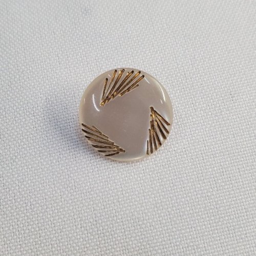 Bouton bijou "graphique" - nacré & triangles or - 14 mm