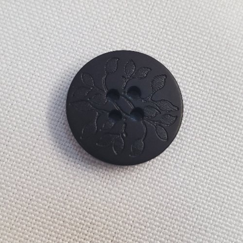 Bouton acrylique "feuillage ciselé" - noir mat - 18 mm