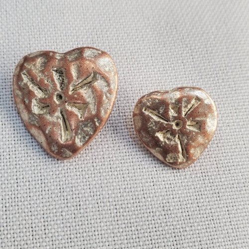 Bouton forme cœur - effet cuivre vieilli - 15 mm & 19 mm