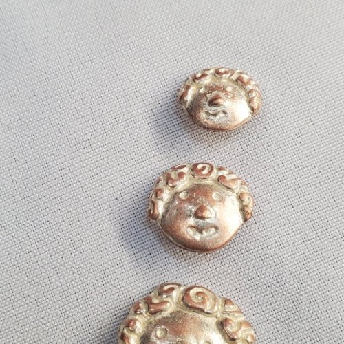 Bouton visage stylisé - métal bicolore (argent & cuivre) - multi-tailles