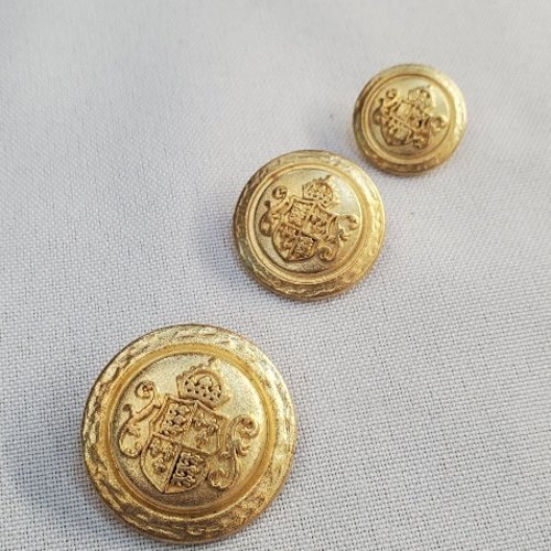 Bouton métal doré "monarque" - blason héraldique - multi-tailles