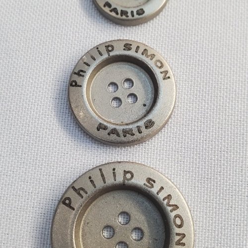 Bouton métal anthracite - gravure "philip simon paris" - 17, 23 & 28 mm