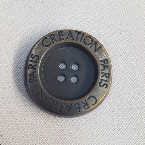 Bouton métal bronze - gravure "création paris" - 28 mm