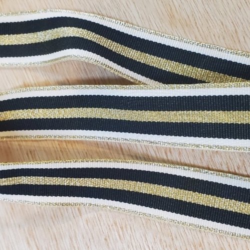 Lot de 10 mètres - ruban militaire noir & or - 25 mm