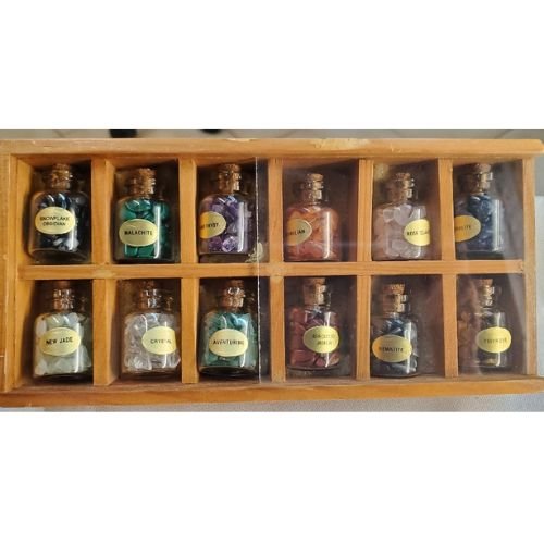 Coffret prestige - plumier en bois et 12 flacons de pierres naturelles