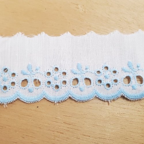 Grand lot 11,50 m - broderie anglaise fleurs bleu ciel - 30 mm