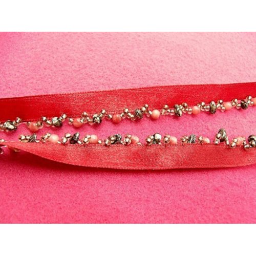 Lot 20 m – ruban satin perlé – largeur 15 mm – bordeaux