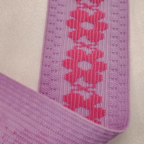 Lot 10 m – élastique plat 40 mm – parme & motif fleurs roses