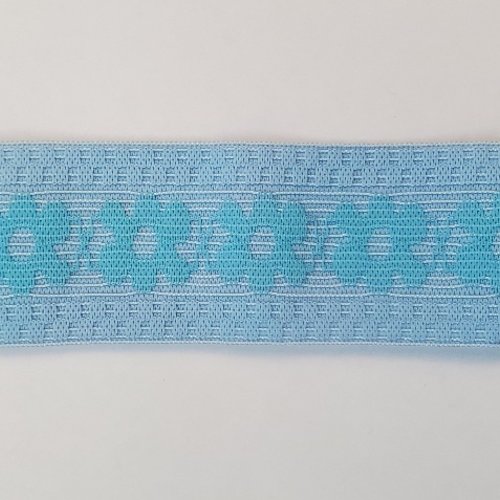 Lot 10 m – élastique plat 40 mm – bleu ciel & fleurs roses