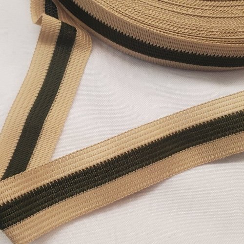Lot de 10m - ruban élastique bicolore 38 mm – beige & kaki