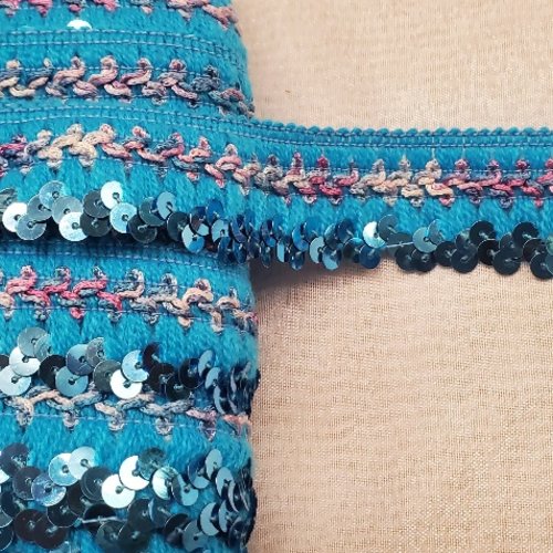 Lot 12 m ruban stretch & paillettes – 28 mm – bleu