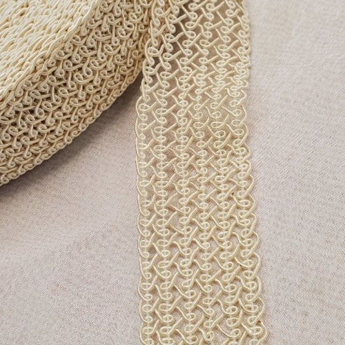 Lot 12m ruban galon fantaisie tressé – 45 mm – blanc cassé