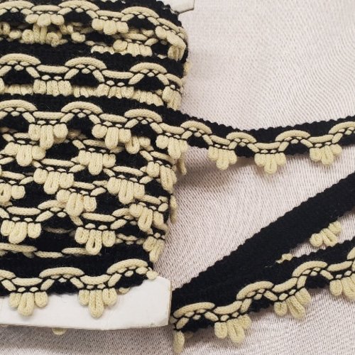 Lot 25m ruban fantaisie noir & crème – 23 mm – coton & polyester