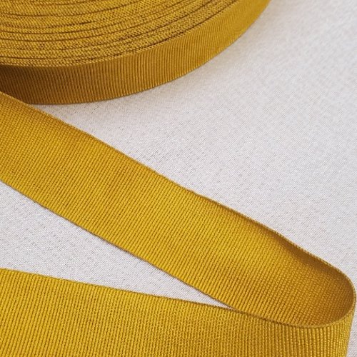 Lot 25m ruban gros-grain 100% coton – 25 mm – jaune moutarde
