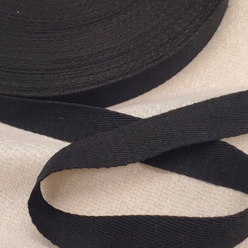 Lot 25m ruban sergé 100% coton – 20 mm – noir