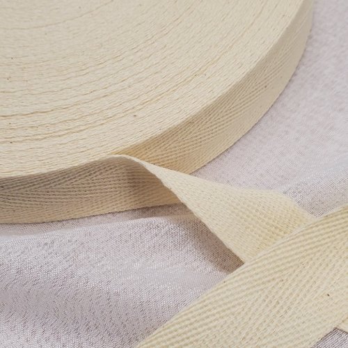 Lot 25m ruban sergé 100% coton – 25 mm – coloris crème