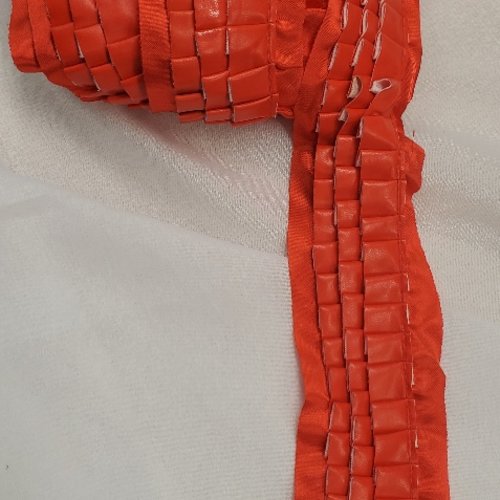Lot 5m ruban luxe – triple rangée simili cuir plissé & satin – 70 mm – rouge