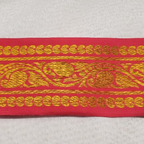 Lot 12 m galon indien brodé or – 60 mm – rose indien