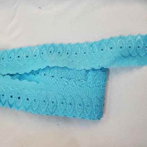 Lot 13m50 broderie anglaise – 50 mm – 100% coton – bleu turquoise