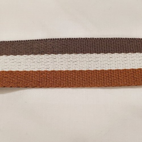 Ruban sangle rayé – marron, blanc & camel – 30 mm