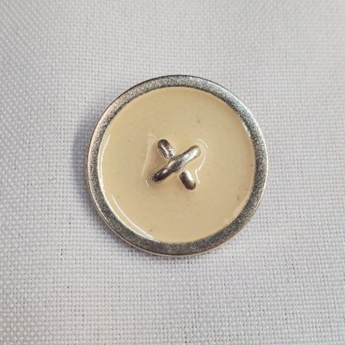 Bouton à queue crème et argent 25 mm