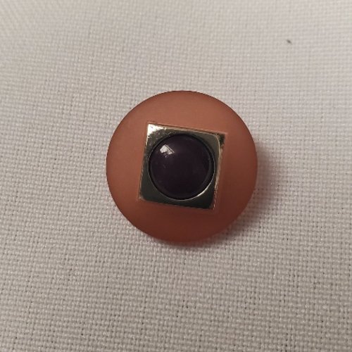 Bouton bijou composé – acrylique & métal – rose poudré & violet – 18 mm