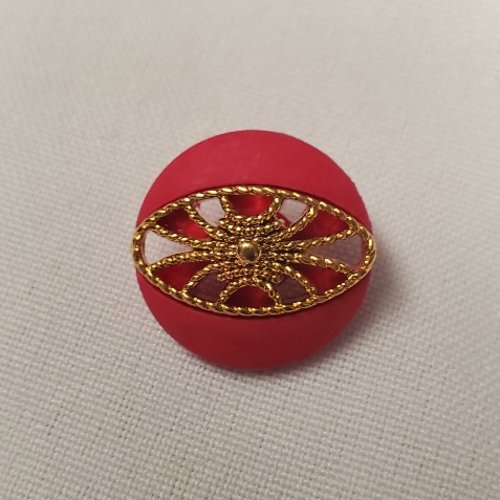 Bouton bijou composé – acrylique fuchsia & métal doré – 21 mm