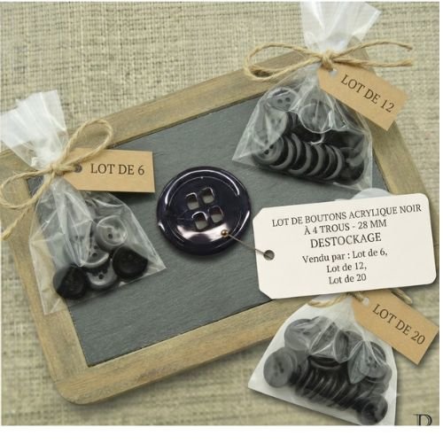 Boutons acrylique noir – 28 mm – classique indispensable