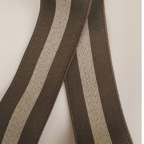 Ruban élastique bicolore vert kaki et beige – 30 mm – coupon de 1 mètre
