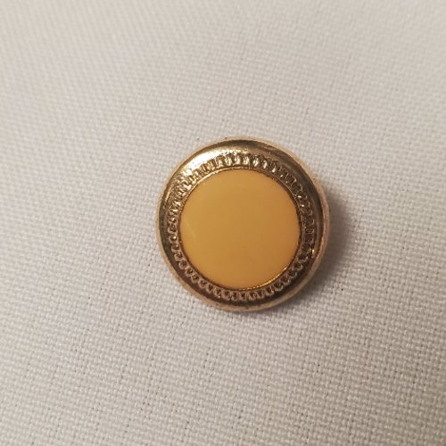 Lot de 6 boutons "bijou" bordure dorée & centre jaune moutarde – 18 mm