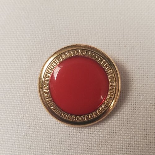 Lot de 6 boutons "bijou" bordure dorée & centre rouge – 21 mm