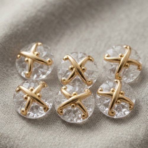 Lot de 6 boutons acrylique transparent et or – 18 mm
