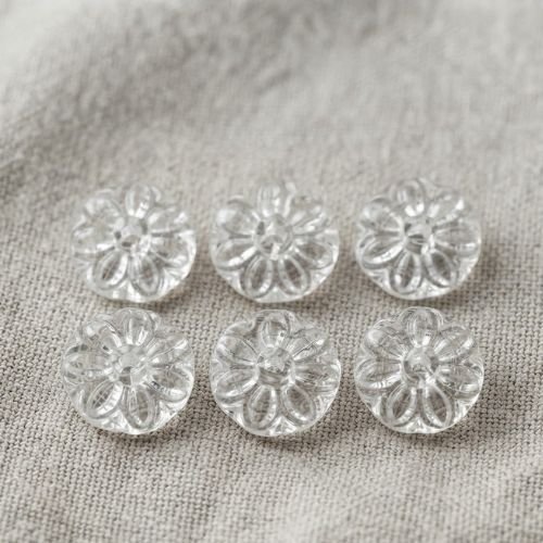 Lot de 6 boutons acrylique transparent motif floral – 16 mm