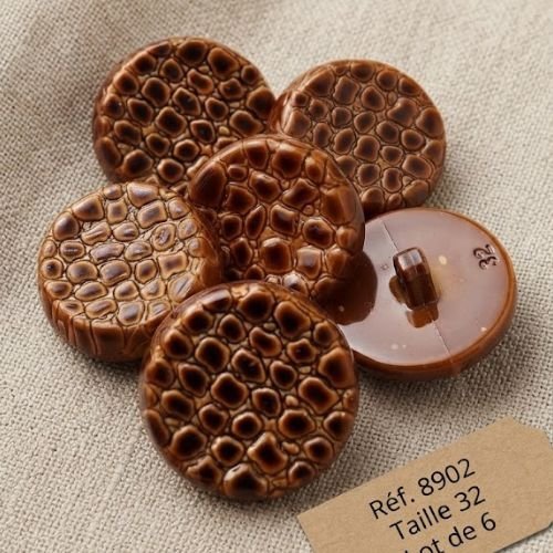 Lot de 6 boutons acrylique marron façon lézard – 20 mm