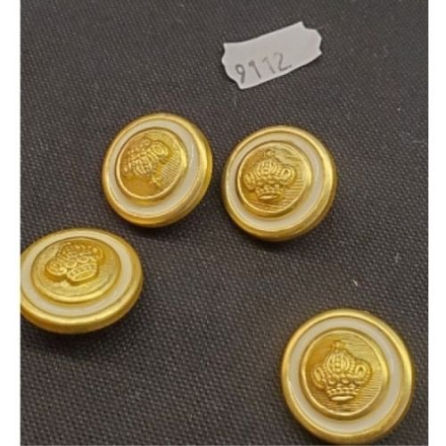 Lot de 6 boutons acrylique blanc et or motif couronne – 25 mm
