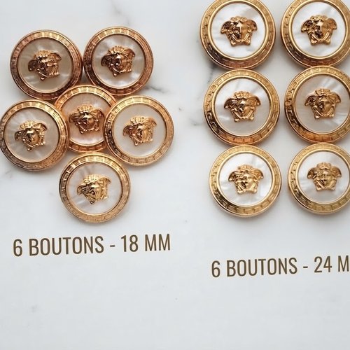 Lot de 6 boutons bijoux personnalisables transparent et or – 18 ou 24 mm