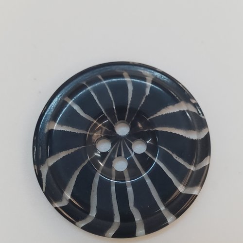 Gros bouton acrylique noir marbré à 4 trous – 30 mm