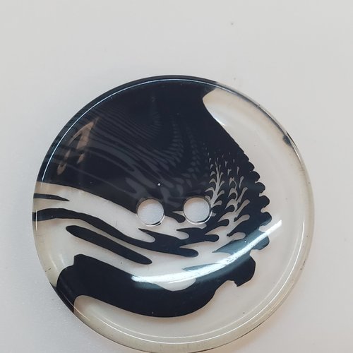 Grand bouton acrylique bicolore noir et transparent – 38 mm