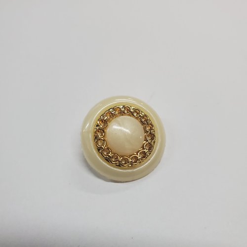 Lot de 6 boutons acrylique vintage blanc cassé et or – 27 mm