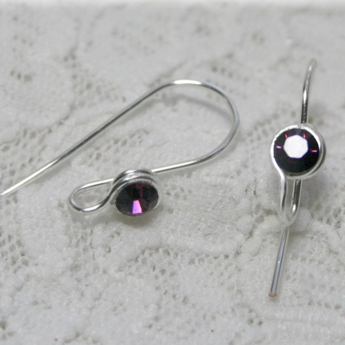 Crochets boucles d'oreille métal argent, strass violet, supports bo pour création boucles d'oreilles glamour bohème boho chic