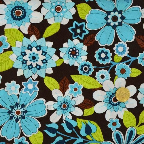 Coupon tissu patchwork 25cm x 55cm fleurs modernes de classic coton