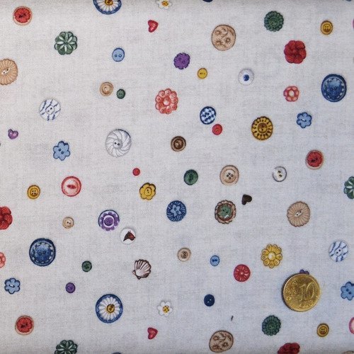 Coupon tissu patchwork 25cm x 55cm les boutons fantaisies de makower