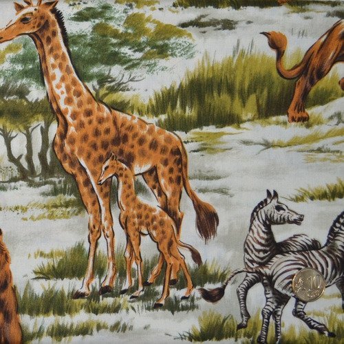 Coupon tissu patchwork 30cm x 55cm les animaux de la savane