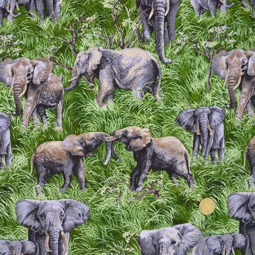 Coupon patchwork 30cm x 55cm les eléphants dans la savanne