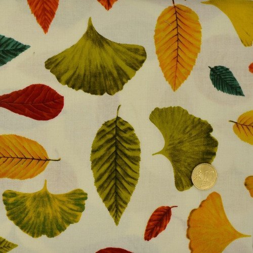 Coupon tissu patchwork 20cm x 55cm les feuilles de makower